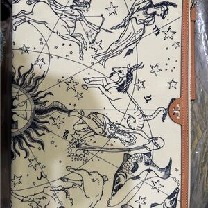 Tory Burch Zodiac Print Clutch in Cream and Tan